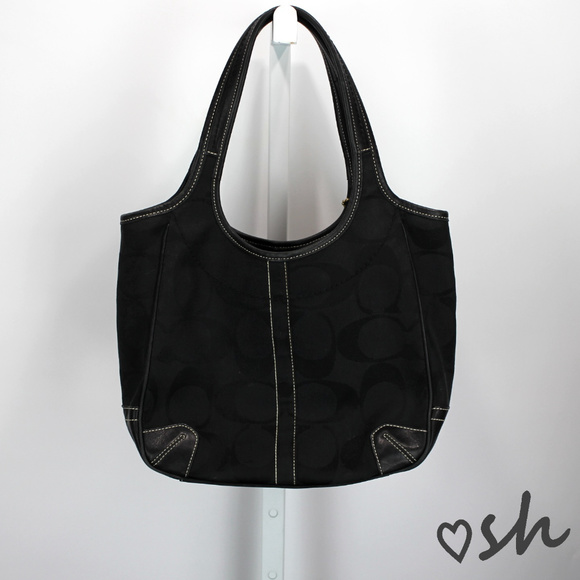 Coach Medium Black Canvas Ergo Signature Tote Bag - Picture 6 of 7